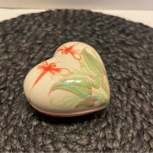 Vintage Heart-Shaped Ceramic trinket box with dragonfly Design